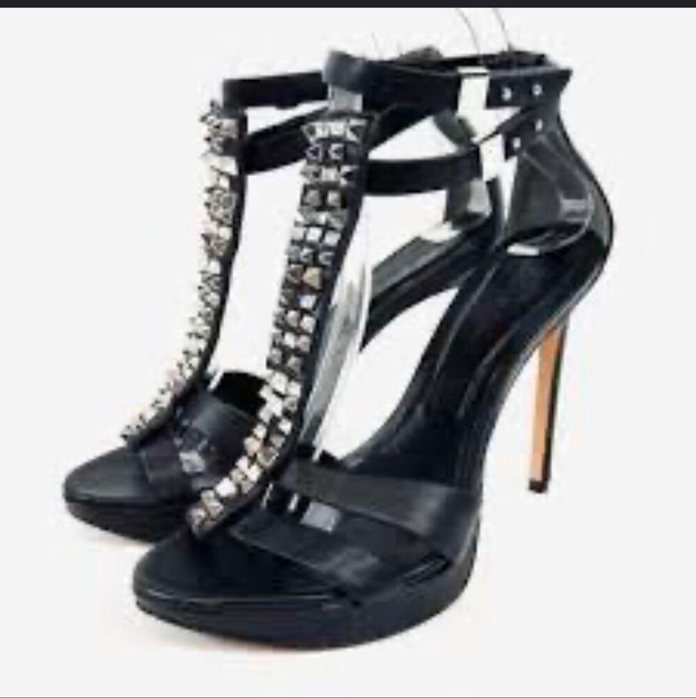 Rachel Roy "Dalyce" Black Leather Studded Platform Sandal Size 8.5